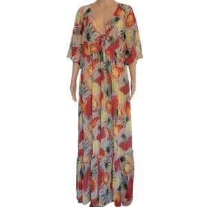 AMERICA & BEYOND Fruit Punch Chiffon Swimwear Cover-up Maxi Dress Size M
